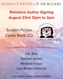 Poster of authors signing books at Sudden Fiction Books in Castle Rock CO